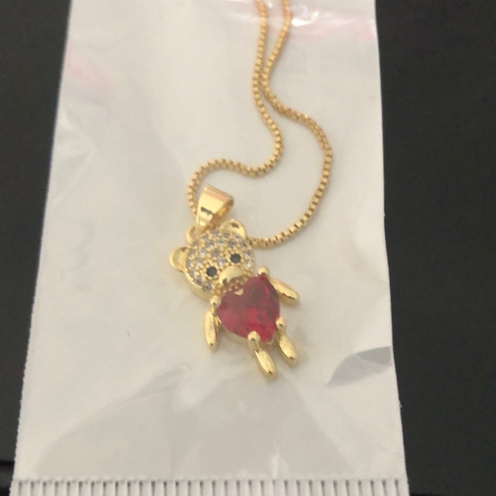 14K GP Bear pendant with necklace